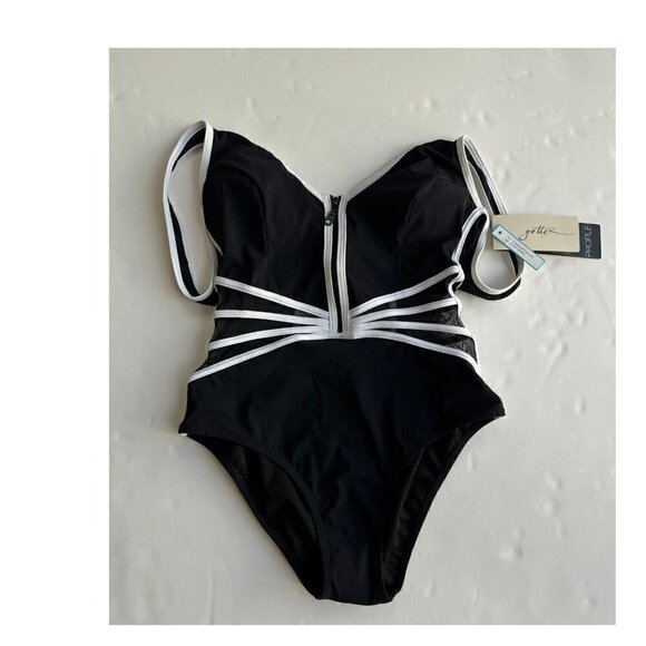 Profile by Gottex Tummy Control Swimsuit with Black Mesh, Size 6 - Picture 6 of 7